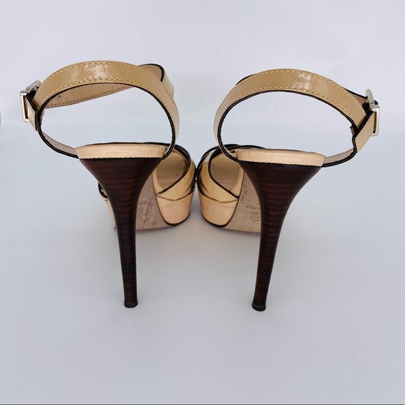 Gaston Lucioli Sandals Platforms and 5” Heels Tan Patent Leather Size 8 - Picture 7 of 14